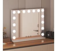 Hamlody Miroir Maquillage Lumineux, 58×46 cm Miroir Coiffeuse, LED 15 Lumières Dimmables, avec 3 Modes D'éclairage, Chargement USB/Type-C Et Commande Tactile, pour Coiffeuse Miroir sur Table/sur Mur