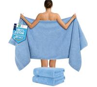 Hammetex Lot de 2 Très Grandes Serviettes de Bain et Sauna 80x200 cm, 100% Coton 500 GSM, Absorbantes, Séchage Rapide, Certifiées Oeko-TEX, Serviettes de Spa et de Sauna, Bleu Clair
