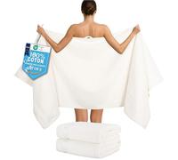 Hammetex Lot de 2 Très Grandes Serviettes de Bain et Sauna 80x200 cm, 100% Coton 500 GSM, Absorbantes, Séchage Rapide, Certifiées Oeko-TEX, Serviettes de Spa et de Sauna, Crème