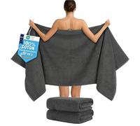 Hammetex Lot de 2 Très Grandes Serviettes de Bain et Sauna 80x200 cm, 100% Coton 500 GSM, Absorbantes, Séchage Rapide, Certifiées Oeko-TEX, Serviettes de Spa et de Sauna, Anthracite