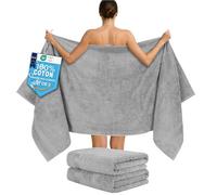 Hammetex Lot de 2 Très Grandes Serviettes de Bain et Sauna 80x200 cm, 100% Coton 500 GSM, Absorbantes, Séchage Rapide, Certifiées Oeko-TEX, Serviettes de Spa et de Sauna, Gris Clair