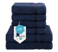 Hammetex Lot de 6 Serviettes 100% Coton 500 GSM - 2 Serviettes de Bain 70x140 cm + 4 Serviettes à Mains 50x100 cm, Douces, Absorbantes, Certifiées Oeko-TEX, Bleu foncé