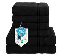 Hammetex Lot de 6 Serviettes 100% Coton 500 GSM - 2 Serviettes de Bain 70x140 cm + 4 Serviettes à Mains 50x100 cm, Douces, Absorbantes, Certifiées Oeko-TEX, Noir