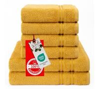 Hammetex Lot de 6 Serviettes 100% Coton 500 GSM - 2 Serviettes de Bain 70x140 cm + 4 Serviettes à Mains 50x100 cm, Douces, Absorbantes, Certifiées Oeko-TEX, Moutarde