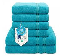 Hammetex Lot de 6 Serviettes 100% Coton 500 GSM - 2 Serviettes de Bain 70x140 cm + 4 Serviettes à Mains 50x100 cm, Douces, Absorbantes, Certifiées Oeko-TEX, Turquoise