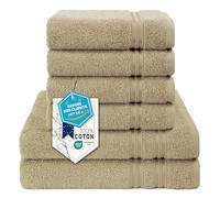 Hammetex Lot de 6 Serviettes 100% Coton 500 GSM - 2 Serviettes de Bain 70x140 cm + 4 Serviettes à Mains 50x100 cm, Douces, Absorbantes, Certifiées Oeko-TEX, Beige
