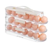 HAMPPLIES Boîte de Rangement Œufs Empilable Triple Crème Blanche Organiseur Frigo Porte Œufs avec Indicateur Date Rangement Pratique et Sécurisé pour Réfrigérateur