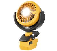 Hamvolty Ventilateur portable à clipser pour batteries Dewalt 18 V/20 V (sans batterie) avec lumières LED pour chantiers de construction en plein air, camping, ateliers, tentes et lieux similaires