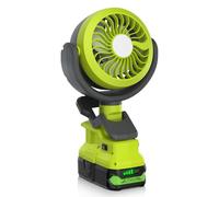 Hamvolty Ventilateur portable compatible avec Ryobi P108 18 V (sans batterie) avec lumières LED pour chantiers de construction en plein air, bricolage, camping, ateliers, tentes et lieux similaires