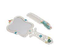 Hamwesh Miroir et Peigne Anciens, Alliage de Zinc, Pliable, Motif | Miroir à main vintage avec poignée, motif en relief, peigne 5,91 x 1,38 pouces, haute clarté, pour cadeaux de vacances de