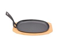 Hamwesh Poêle à Fajita en Fonte, Assiette à Steak Nitrurée Antirouille à Chaleur Uniforme, Assiette Ovale Grésillante avec Base en Bois et Poignée de Levage pour Cuisinière, Four, Grill, Cuisine,