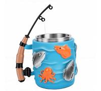 Hamwesh Tasses de Pêche, Tasse à café de Pêche Drôle en Résine d'acier Inoxydable en Relief 3D, Cadeaux de pour les Pêcheurs avec Poignée de Moulinet de Canne à Réaliste pour Papa Grand-père