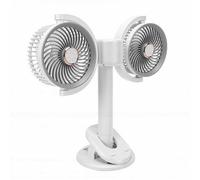 Hamwesh Ventilateur de Bureau Compact à Double Tête, Rotation à 360 Degrés, 4 Vitesses, Silencieux, Rechargeable, Ventilateur de Table Portable avec Veilleuse et Pince pour Chambre à Coucher, Bureau,