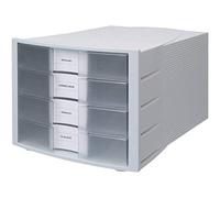 HAN 1010-X-63, Module de Classement IMPULS. Design Innovant et Attrayant de Qualité Supérieure. Comprend 4 Tiroirs Fermés avec Etiquette d'Indexation Grand Format. Gris Clair/Translucide Clair