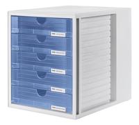 HAN 1450 Boîte à tiroirs Systembox, format DIN A4 et plus, 5 tiroirs fermés transluzent-blau