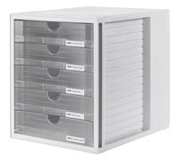 HAN 1450 Boîte à tiroirs Systembox, format DIN A4 et plus, 5 tiroirs fermés transluzent-klar