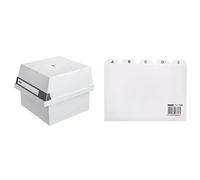 HAN 965-11 Boîte à fiches pour env. 800 fiches A5 orientation paysage 235x190x250 mm & 986, index alphabétique A - Z, DIN A6 horizontal, bloc de 25 intercalaires pour boîtes et bacs à fiches, gris