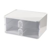 HAN Allison SMART-BOX 1120-123 Boîte à tiroirs avec 2 tiroirs et cloison de séparation Empilable pour bureau, bureau, cuisine, pieds en caoutchouc protégeant les meubles, blanc neige/transparent