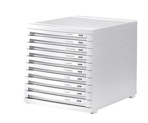HAN Conur 1510-12 Boîte de rangement à tiroirs modulable et moderne avec 10 tiroirs fermés jusqu'au format B4 Blanc