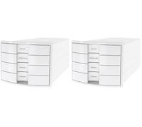 HAN IMPULS Boîte de rangement 4 tiroirs fermés Blanc Format A4/C4 (Lot de 2)
