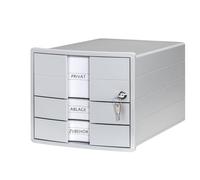 HAN 1018-11 Boîte à tiroirs IMPULS - A4/C4, 3 tiroirs fermés, insert + serrure inclus, gris clair