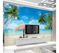 HAN MAN XIU Papier peint 3D autocollant avec ciel bleu, plage, cocotiers et paysage marin, idéal pour décorer le fond du canapé du salon ou pour la décoration intérieure.