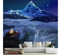 HAN MAN XIU Papier peint 3D autocollant avec ciel étoilé, montagnes enneigées et cascade, idéal pour décorer le fond du canapé du salon ou pour la décoration intérieure.