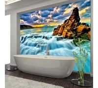 HAN MAN XIU Papier peint 3D autocollant avec paysage marin, nuages colorés et cascade, idéal pour décorer le fond du canapé du salon ou pour habiller votre intérieur.