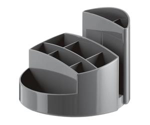 HAN Pot à crayons RONDO - Pot à crayons élégant avec 9 compartiments, stable, ultra brillant et de qualité supérieure, gris foncé, 17460-191