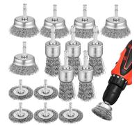 HANABASS 15 Pièces Brosse à Roue Métallique pour Perceuse en Fer Zingué, Haute Dureté, Polyvalente pour Polissage et Nettoyage des Surfaces Métalliques