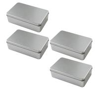 HANABASS 4 Pièces Boîtes de Rangement pour Bonbons et Boîte à Cookies Métallique Rectangulaire en Tôle Argentée Fermeture Étanche et Résistance à L'usure pour Stockage et Anniversaire