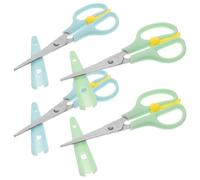 HANABASS 4 Pièces Ciseaux de Sécurité pour Garçon et Filles 2-8 Ans, Acier Inoxydable, Ressort Intégré, Poignée Ergonomique Antidérapante, Couleurs Nordiques Bleu et Vert, Ciseaux