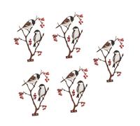 HANABASS 5 Pièces Décoration Jardin Extérieur Oiseau Branche Statue Métallique et pour Arbre et Mur Ornement Original pour Patio et Cour