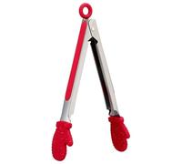 HANABASS Pince Cuisine de Noël, Acier Inoxydable et Silicone Rouge | Léger, Crochet Suspendre, Usage Multiple, Steak et Service Alimentaire, Style Décoratif