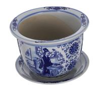 HANABASS Pot Céramique Chinoise Bleu Floral avec Plateau de Drainage Cache Pot Porcelaine pour Plantes Dintérieur et Bonsaïs Design Alliant Style Classique et Moderne