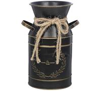 HANABASS Seau à Fleurs Vintage en Fer Galvanisé Noir Poignées Doubles, Style Rustique Élégant pour Bureau et Plantes Artificielles