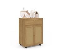 IDMarket - Desserte de cuisine HANAE tiroir effet bois et placard cannage | 4 roues, longueur 60 cm