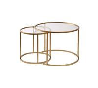 Hanah Home Elegant Lot de 2 Tables à café Doré et Transparent 60 x 60 x 43 cm Verre trempé 4 mm Cadre 100% métal Élégant et Durable pour Les espaces de Vie Modernes