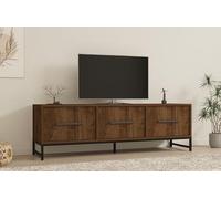 Hanah Home Élégant Support TV en Noyer, 160 cm x 50 cm x 40 cm, 100% mélamine, épaisseur 18 mm, Montage Mural, étagères Multiples, Rangement supplémentaire