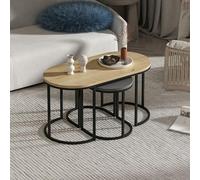 Hanah Home Ensemble de 3 Tables élégantes (chêne et Anthracite), 90 x 45 x 45 cm et 35 x 40 x 30 cm, 100% mélamine, épaisseur 18 mm, Cadre en métal, idéal pour Les espaces de Vie Modernes