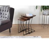 Hanah Home Ensemble de 3 Tables élégantes en Noyer - 100% MDF avec Pieds en métal - Dimensions : 43 x 65 cm, 40 x 60 cm, 38 x 55 cm - Élégant et Fonctionnel pour Les espaces Modernes