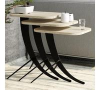 Hanah Home Ensemble de Table élégant (3 pièces) - Finition marbre Travertine - 100% mélamine - Épaisseur : 18 mm - Parfait pour Les Salons Modernes et Les Bureaux