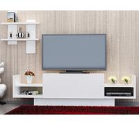 Hanah Home Meuble TV Moderne Blanc avec étagère Murale, 120 cm, Panneau de Particules 100% mélaminé, épaisseur 18 mm, Design scandinave élégant, étagères Multiples