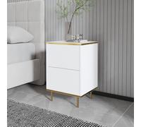 Hanah Home Support de Nuit élégant avec Option de Montage Mural, Blanc et doré, 40 x 60 x 35 cm, Panneau de Particules 100% mélamine, épaisseur 18 mm, Solution de Rangement élégante