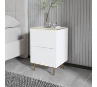 Hanah Home Support de Nuit élégant avec Option de Montage Mural, marbre Blanc et doré, 40 x 60 x 35 cm, 100% mélamine, épaisseur 18 mm, étagères Multiples, Solution de Rangement élégante