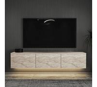 Meuble TV Néon Lumineux - Travertin 160 x 35 x 32