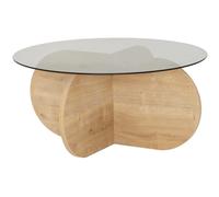 Hanah home Table basse ronde en verre - Chêne fumé