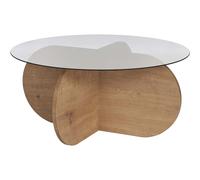 Hanah home Table basse ronde en verre - Chêne, verre fumé