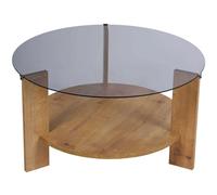 Hanah home Table basse ronde en verre - Chêne, verre fumé