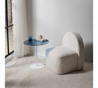 Hanah Home Table latérale élégante, 50 x 50 x 50 cm, 100% Verre trempé et Cadre en métal, Design élégant Blanc et Bleu pour Les espaces de Vie Modernes